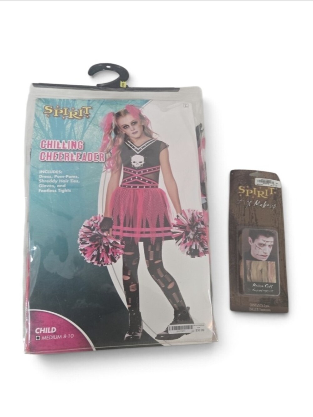 Spirit Chilling Cheerleader Costume - Pink & Black, Size Medium, With NEW Makeup